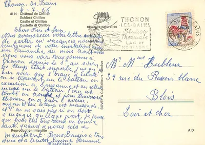 Zamek Chillon — Jezioro Leman — Wydawca Bovey & Cie, nr 8114 — Rewers