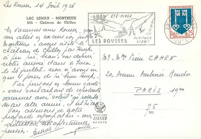 Castelo de Chillon — Lago Léman — Edições Jaeger Genebra, n° 855 — Verso