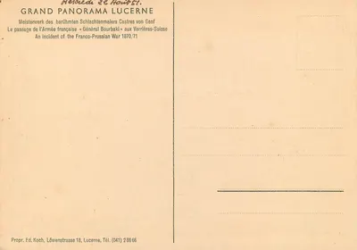 Verrières-Suisse — Ontvangst van gewonden — Uitgever Ed. Koch, Lucerna — Achterkant