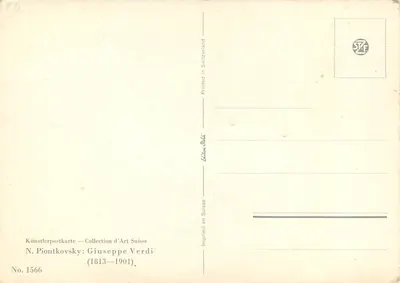 Giuseppe Verdi — Retrato — Edição N. Piontkovsky, Série 1566 — Verso