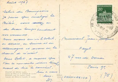 Spadzista Rhenu i Zamek Laufen — Bodan-Aussichtskartenverlag H. Bockelmann, 7994 Langenargen — Rewers