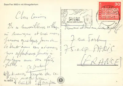 Saas-Fee — Szkoła narciarska — wydawca Saas Fee Perle der Alpen, nr 18404 — Rewers