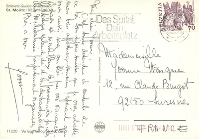 St. Moritz — widok na jezioro i góry — Verlag Photoglob AG, Zürich, nr 11220 — Rewers