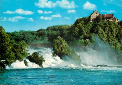 Chute du Rhin et le Château de Laufen — Restaurant Schößli Wörth, Neuhaubach à Rheintal — Reproduction R. E. Weil