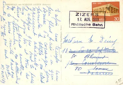 Rheinfall com o Castelo de Laufen — Suíça — Verlag Engelberger, Nr. 4808 — Verso