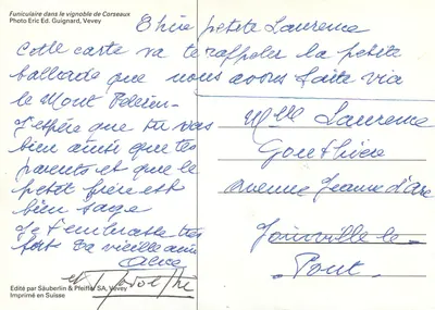 Teleférico del Mont-Pèlerin — Corseaux — Editado por Säuberlin & Pfeiffer SA, Vevey — Reverso