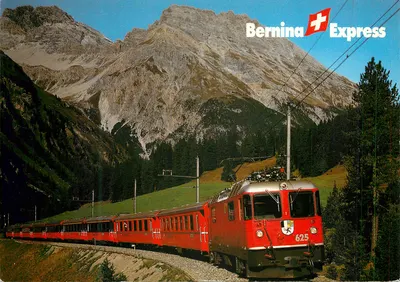 Expresso Bernina — Trem atravessando os Alpes — Verlag Photohaus Geiger, n° 7831