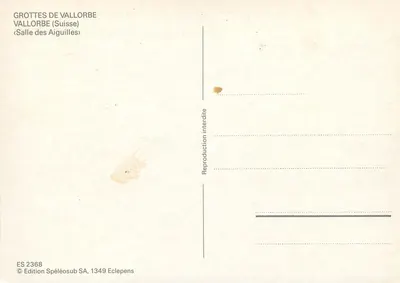 Jaskinie Vallorbe — Sala Grot — Wydawnictwo Spéléosub SA, nr ES 2368 — Rewers