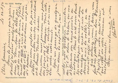 Verbier — Pełnowymiarowy widok z nowoczesną świątynią — Marcel Rouge, Lausanne, nr 33316 — Rewers