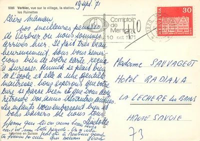Verbier, widok na wioskę, stację, Ruinettes — Camptoir de Martigny, nr 5086 — Rewers