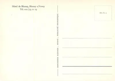 Hôtel de Blonay — Blonay s/Vevey — Imprimerie Kleiner, Berne — Rewers