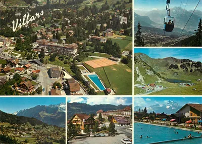 Villars — vista aérea e paisagens alpinas — Edição Photoglob SA, Zurique/Nevevey, n°9907