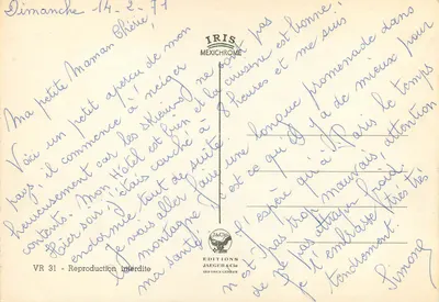 Villars — widok stacji, pociągu, hotelu i lodowiska — Wydawnictwo Jaeger & Cie — Rewers