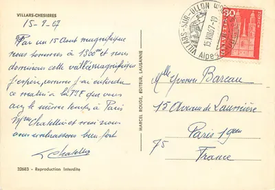 Villars-sur-Ollon — widok panoramiczny — Marcel Rouge, wydawca, nr 32683 — Rewers