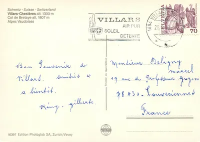 Villars — Col de Bretaye 1807 m — Edição Photoglob SA, Zurique/Vevey — Verso