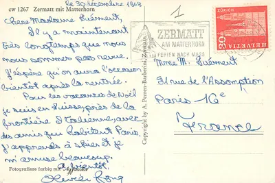 Zermatt — Matterhorn — wydawca Ferien nach Mass, n° cw 1267 — Rewers