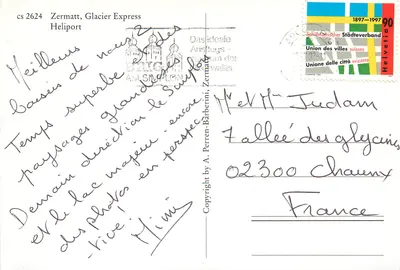 Zermatt, Glacier Express — Heliport — wydawca AM SIMPLON, n° cs 2624 — Rewers