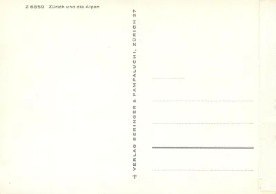 Zurich i Alpy — Z 6859 — Verlag Beringer, Zurich — Rewers