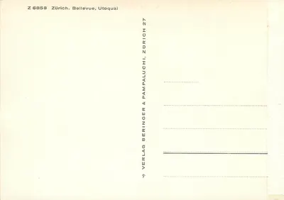 Zurych - Bellevue, Utoquai — widok panoramiczny z jeziorem i zasnieżonymi górami — Verlag Beringer & Pampaluch, Zurych — Rewers
