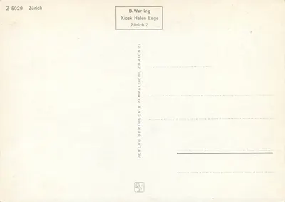 Vista de Zurique — lago e cidade — editor B. Werling — Verso
