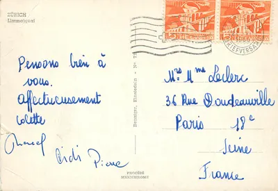 Bilhete postal moderno Zurich Limmatquai — Verso
