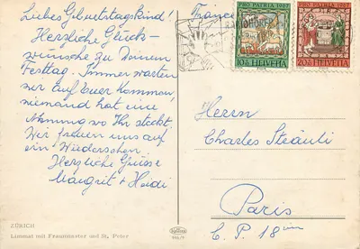 Zurych — Limmat z Fraumünster i St. Peter — Krüger 946/9 — Rewers
