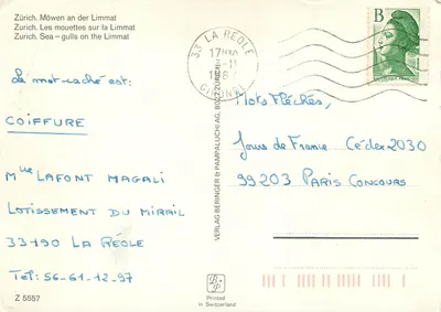 Zurique. As gaivotas sobre a Limmat — Verlag Beringer & Pampaluchi AG, Z 5557 — Verso