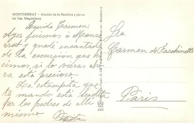 Montserrat — Absydia Bazyliki i szczyty św. Magdaleny — Foto Dom Ripol, O. S. I. B., nr 430 — Rewers