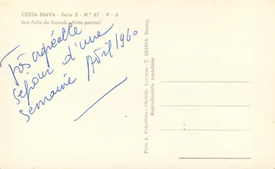 San Feliu de Guixols — Vista parcial — J. Cebollero, série 5 n°87 — Verso