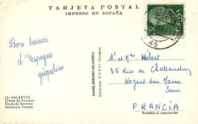 Torres de Serrano — Valência — Edições Darvici Zaragoza — Verso