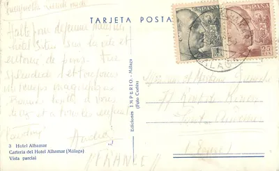 Hotel Alhamar — Málaga — Edições Imperio Cortés — Verso