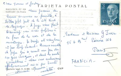 Arco da Mar em Mallorca — Tarjeta Postal N° 329 — Editor Santany — Verso