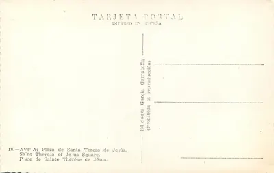 Plaza de Santa Teresa de Jesús — Ávila — Éditions García Garrabella, n°18 — Verso