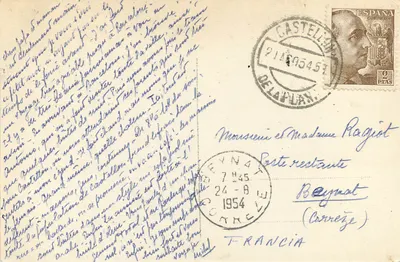 Barcelonę — Paseo de Gracia — widok panoramiczny z Banco de Crédito i tramwajem — wydawca Bonnich — Rewers