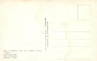 Puerto de La Cruz — Częściowy widok — Wydawnictwo Arribas, nr 222 — Rewers