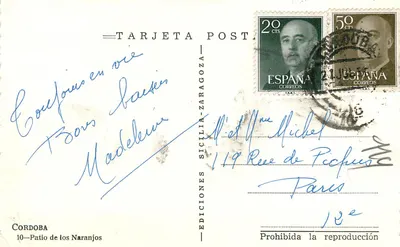 Córdoba — Patio de los Naranjos — Éditions Postales Sicilia-Zaragoza — Verso