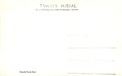 Granada Puerta Real — widok ulicy z tramwajem — Wydawnictwo Fotograficzne Hijo de Gallegos — Rewers
