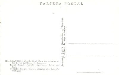 Granada — Capela Real: Estátuas deitadas dos Reis Católicos — Editor F. Domenico, n° 124 — Verso