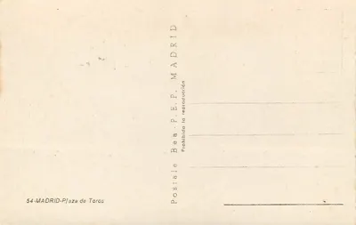 Plac bulli w Madrycie — widok panoramiczny — Postale Bea P.E.P. Madryt nr 54 — Rewers
