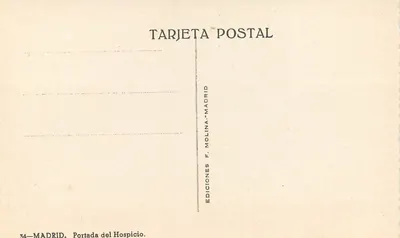 Madryt — Widok na wejście do Szpitala — Wydawnictwo F. Molina, Madryt — Rewers