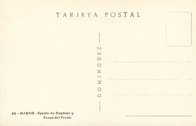 Madrid — Neptune Fountain and Paseo del Prado — Dominguez Postal n°45 — Back