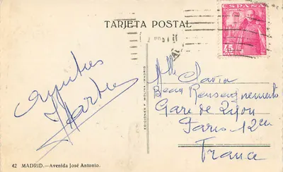 Madryt — Avenida José Antonio — Wydawca Ediciones F. Molina, nr 42 — Rewers