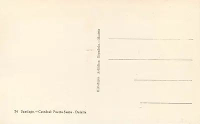 Santiago de Compostela — Katedra: Brama Święta — szczegół — Heliotipia Artística Española, Madryt, nr 24 — Rewers