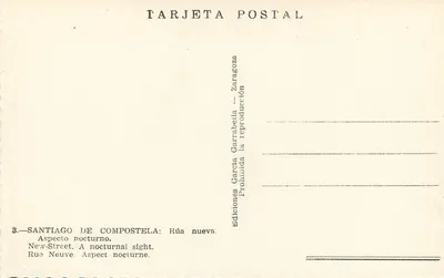 Santiago de Compostela — Rue Nueva — Widok nocny — Wydawnictwo García Garrabella — Rewers