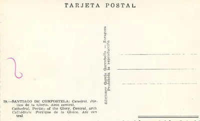 Santiago de Compostela — Katedra. Portyk Świadectwa. Centralny łuk — Wydawnictwo García Garrabella — Rewers