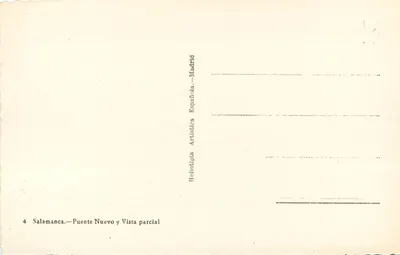 Salamanca — Ponte Novo e vista parcial — Héliotipia Artística Española, Madrid — Verso