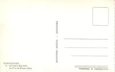 Kaplica Pilara i rzeka Ebro — Wydawnictwo Sicilia Zaragoza, nr 21 — Rewers