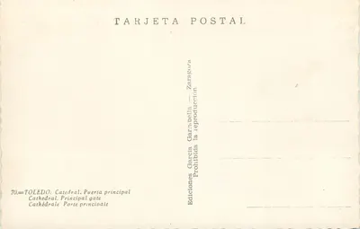 Toledo — Katedra, Wysoka brama — Éditions Garcia Garrabella, n°70 — Rewers