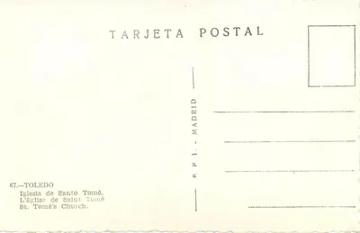 Toledo — Katedra św. Tomasza — Wydawca E.F.I. Madrid, n° 67 — Rewers