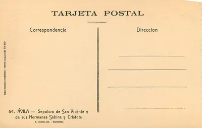Ávila — Sepulcro de San Vicente y de sus Hermanas Sabina y Cristeta — L. Roisin, fot. - Barcelona — Verso